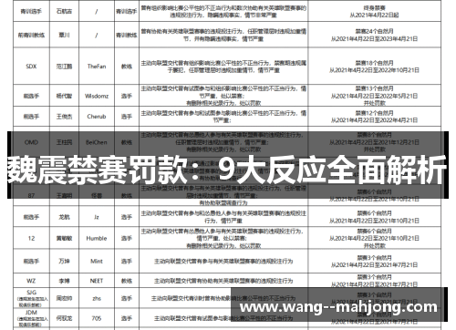 魏震禁赛罚款：9大反应全面解析